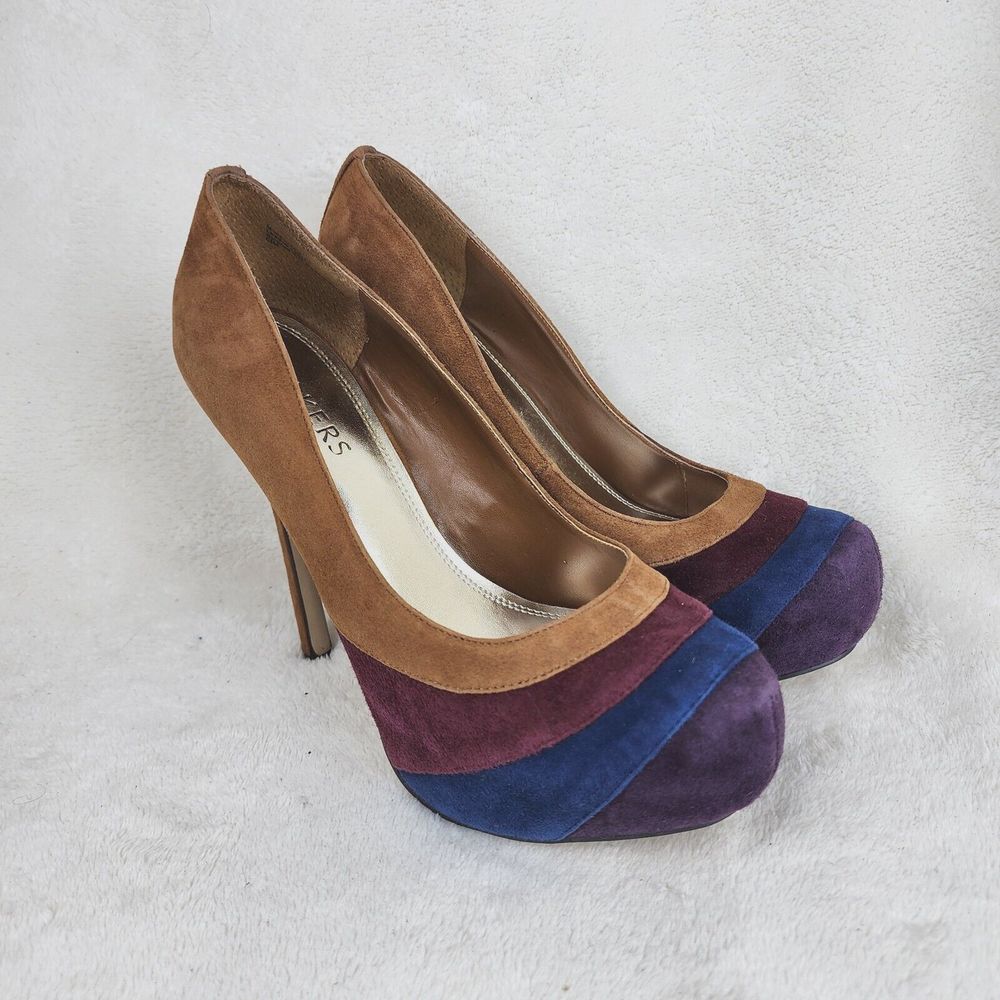 Parkers Womens Suede Colorful Hidden Platform Ultra High Heel Pumps Size 8.5M
